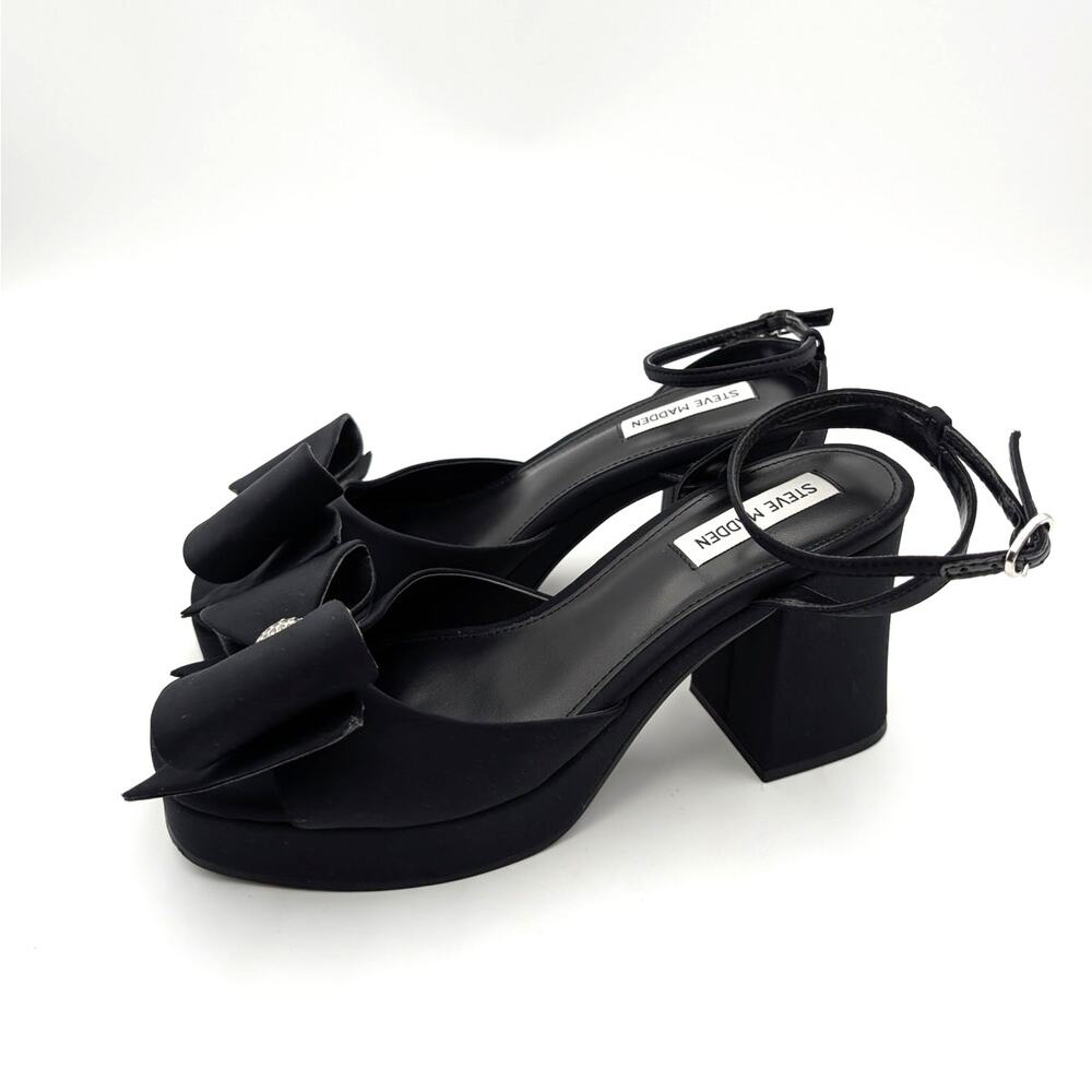 Steve Madden Aerin Bow Platform Sandals Women's Black Size US9M EU39.5